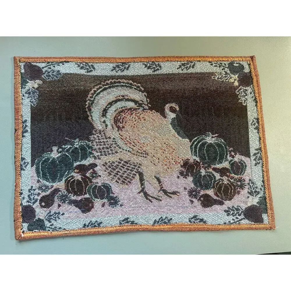 Turkey with Pumpkins Tapestry Placemat Set of 2 Thanksgiving Fall